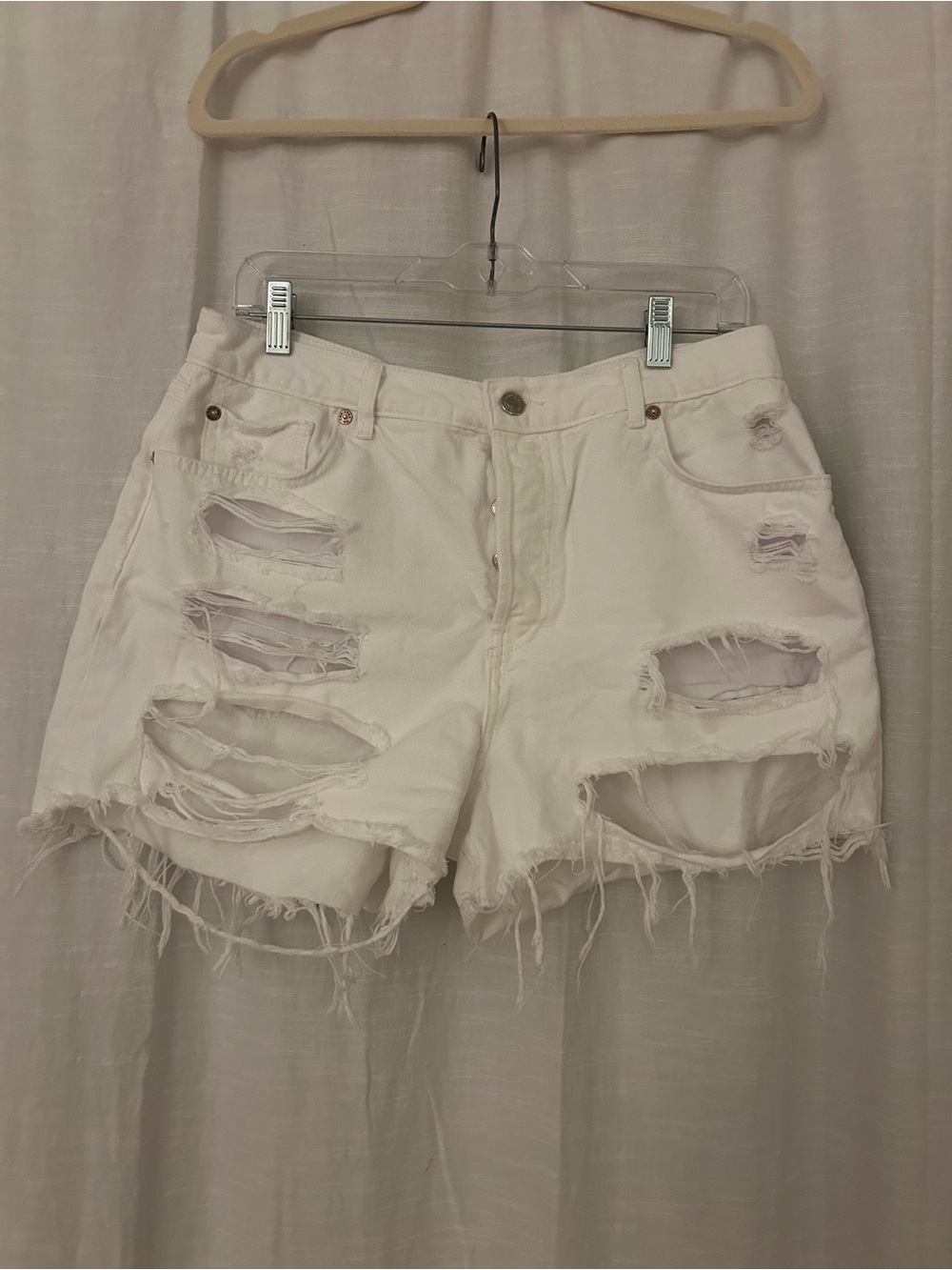 Free People White Distressed Denim Jean Shorts